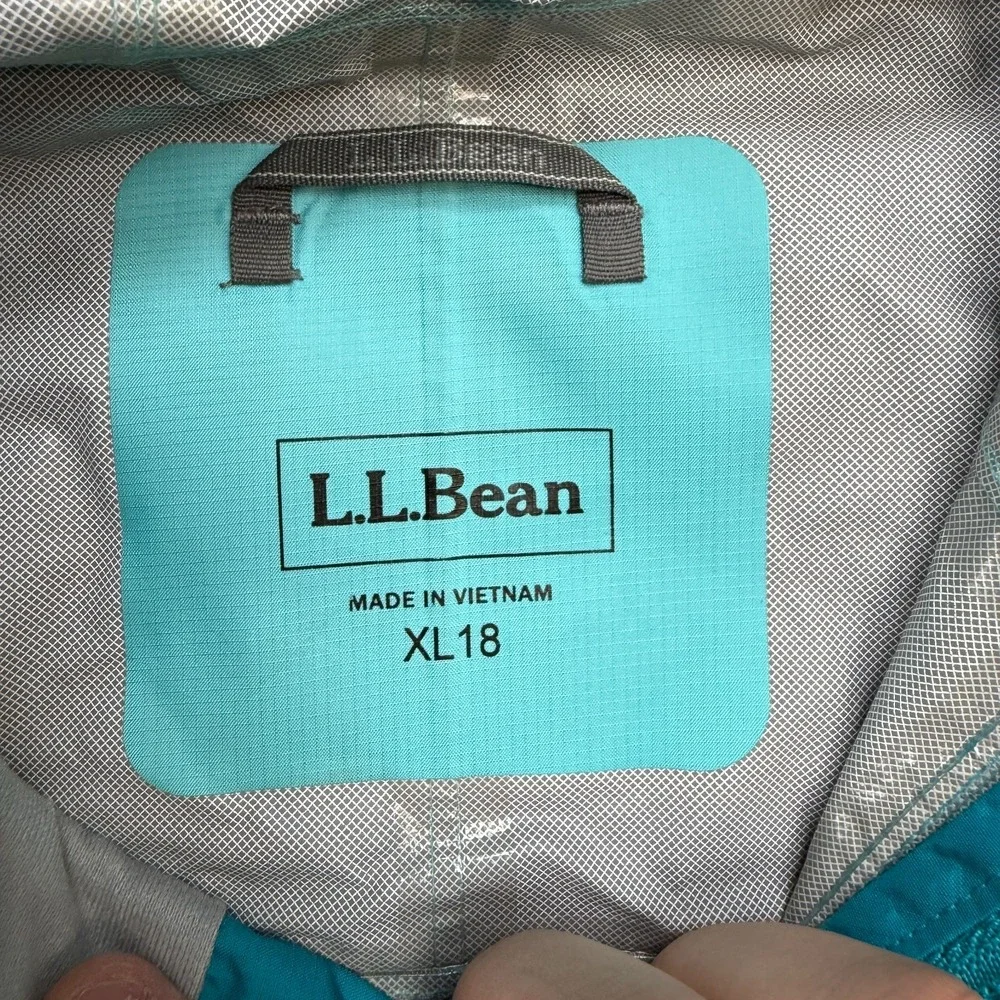 LL Bean Trail Model Jacket Kids Girls XL 18 Teal Blue Colorblock Waterproof Hood